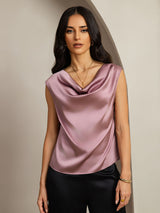 [Bleg Mauve] SilkSilky-DK Cap Sleeve Cowl Neck T-shirt til kvinder 001