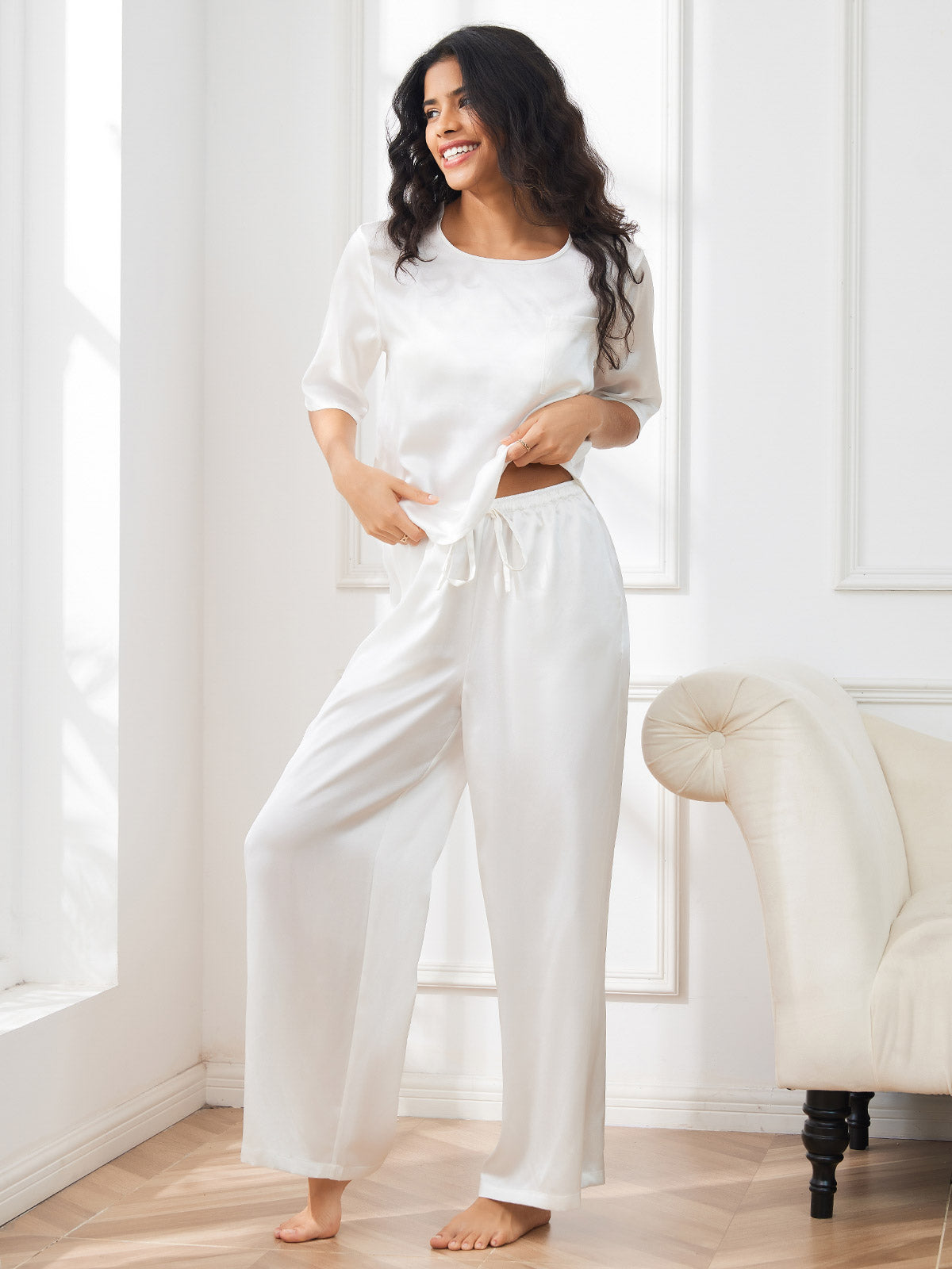 [Hvid] SilkSilky-DK Womens Pajamas 006