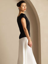 [Sort] SilkSilky-DK Cap Sleeve Cowl Neck T-shirt til kvinder 002
