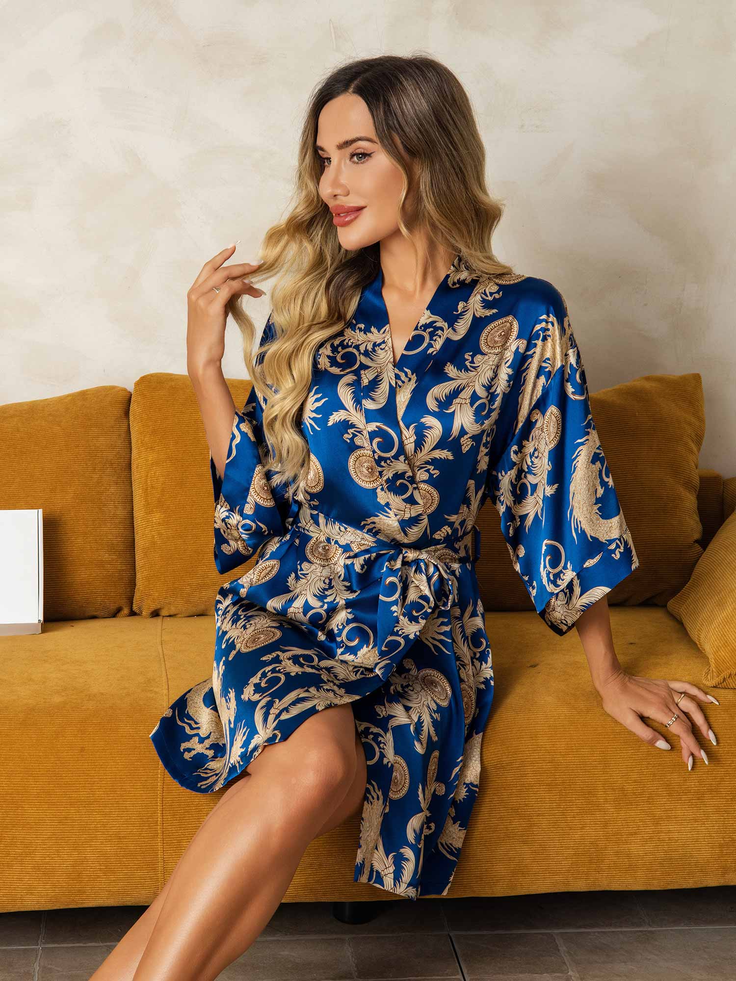 [Blå] SilkSilky-DK Womens Robe 004