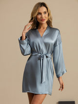 [Gråblå] SilkSilky-DK 3/4 Sleeve Dame Morgenkåbe 001