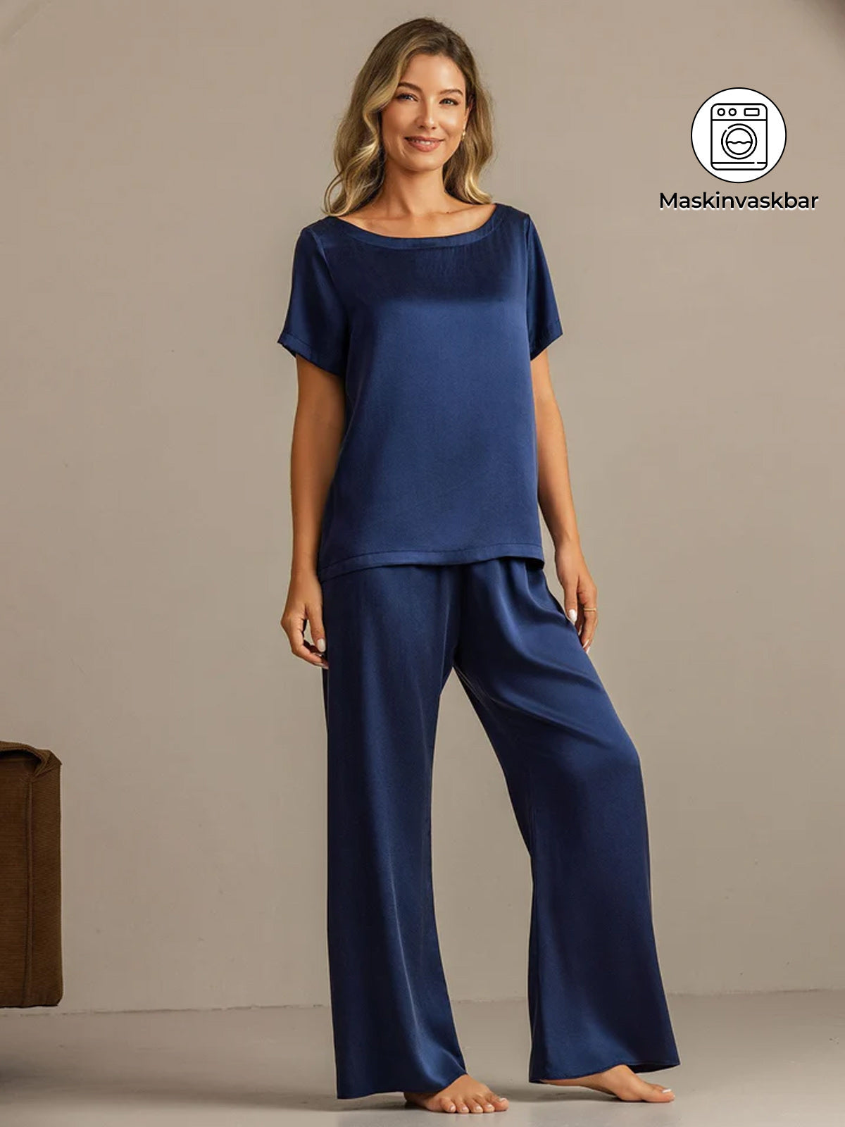 [Mørkeblå] SilkSilky-DK 19Momme Silke Womens Pajamas 001