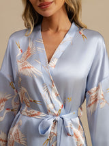 [Lyseblå] SilkSilky-DK 3/4 Sleeve Dame Morgenkåbe 005