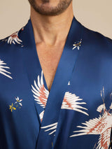 [Mørkeblå] SilkSilky-DK 19Momme Mens Robe 003