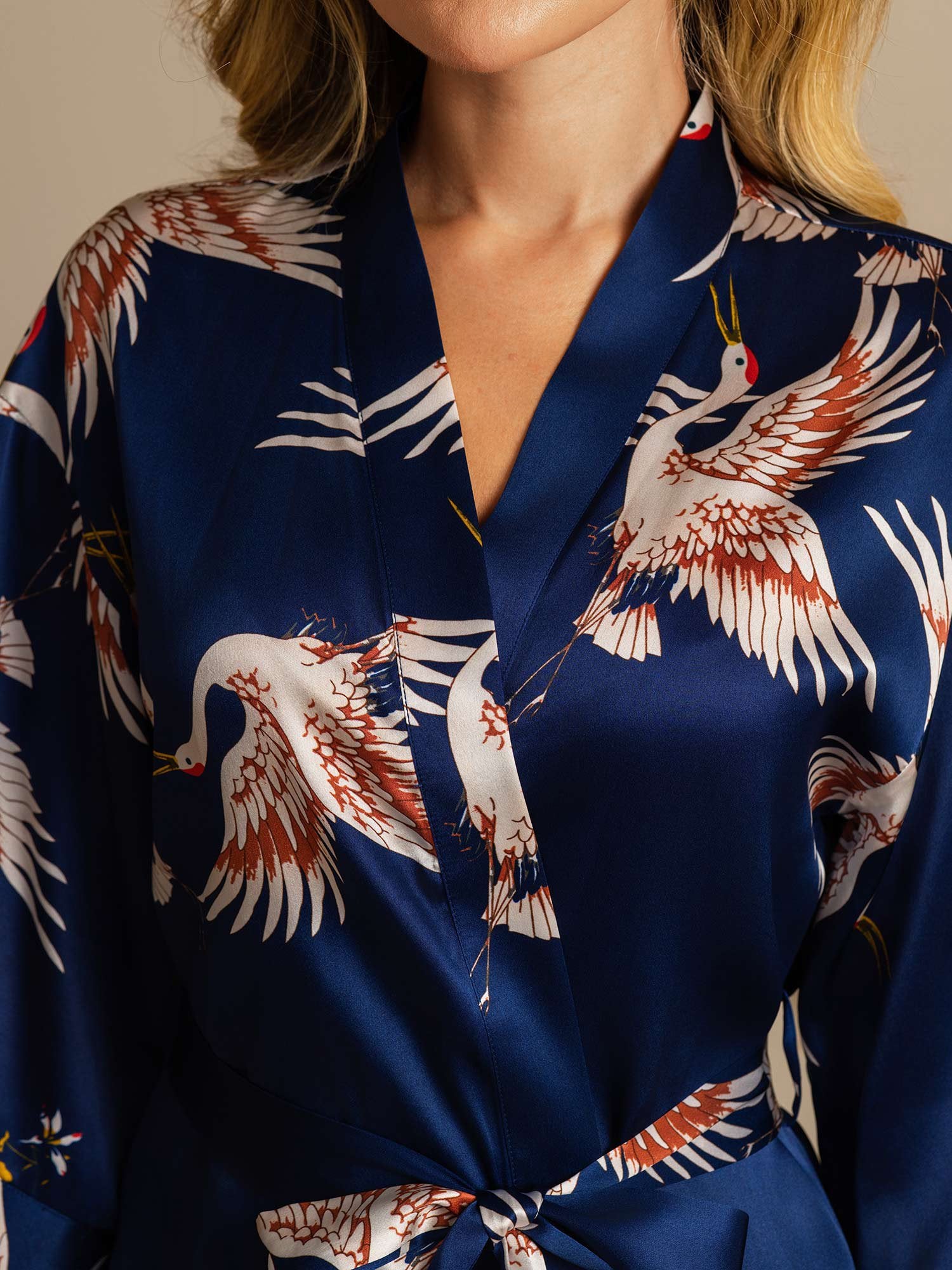 [Mørkeblå] SilkSilky-DK 19Momme Silke Womens Robe 004