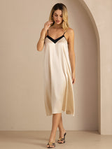 [Risbeige] SilkSilky-DK V Neck Kjole 004