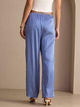 [Blå Nålestribet] SilkSilky-DK Womens Pants 002