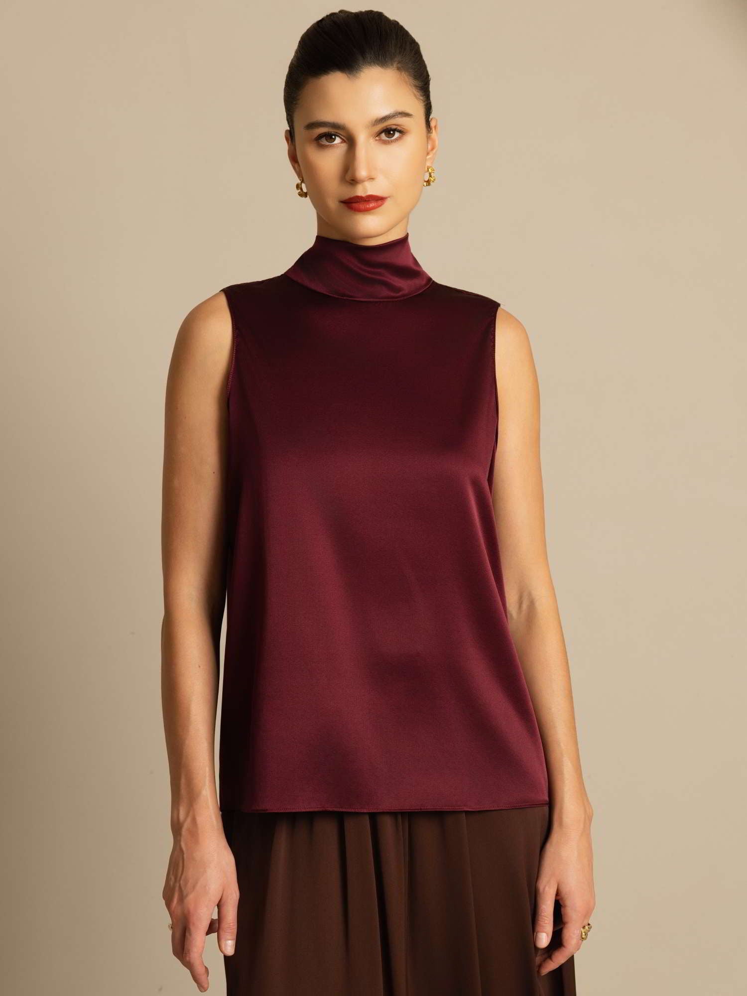 [Mørkerød] SilkSilky-DK 19Momme Silke Blouse 006