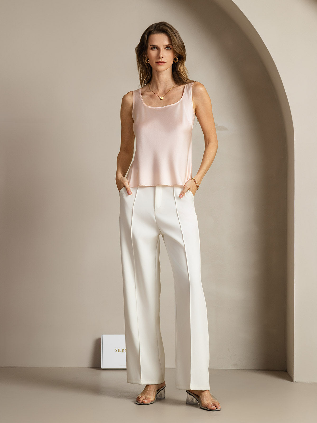 [Lyserød] SilkSilky-DK 19Momme Silke Camisoles 004