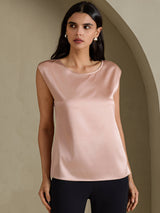 [Toscana] SilkSilky-DK Cap Sleeve Round Neck T-shirt til kvinder 001
