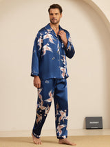 [Mørkeblå] SilkSilky-DK Long Sleeve Notch Collar Pyjamas til Mænd 004