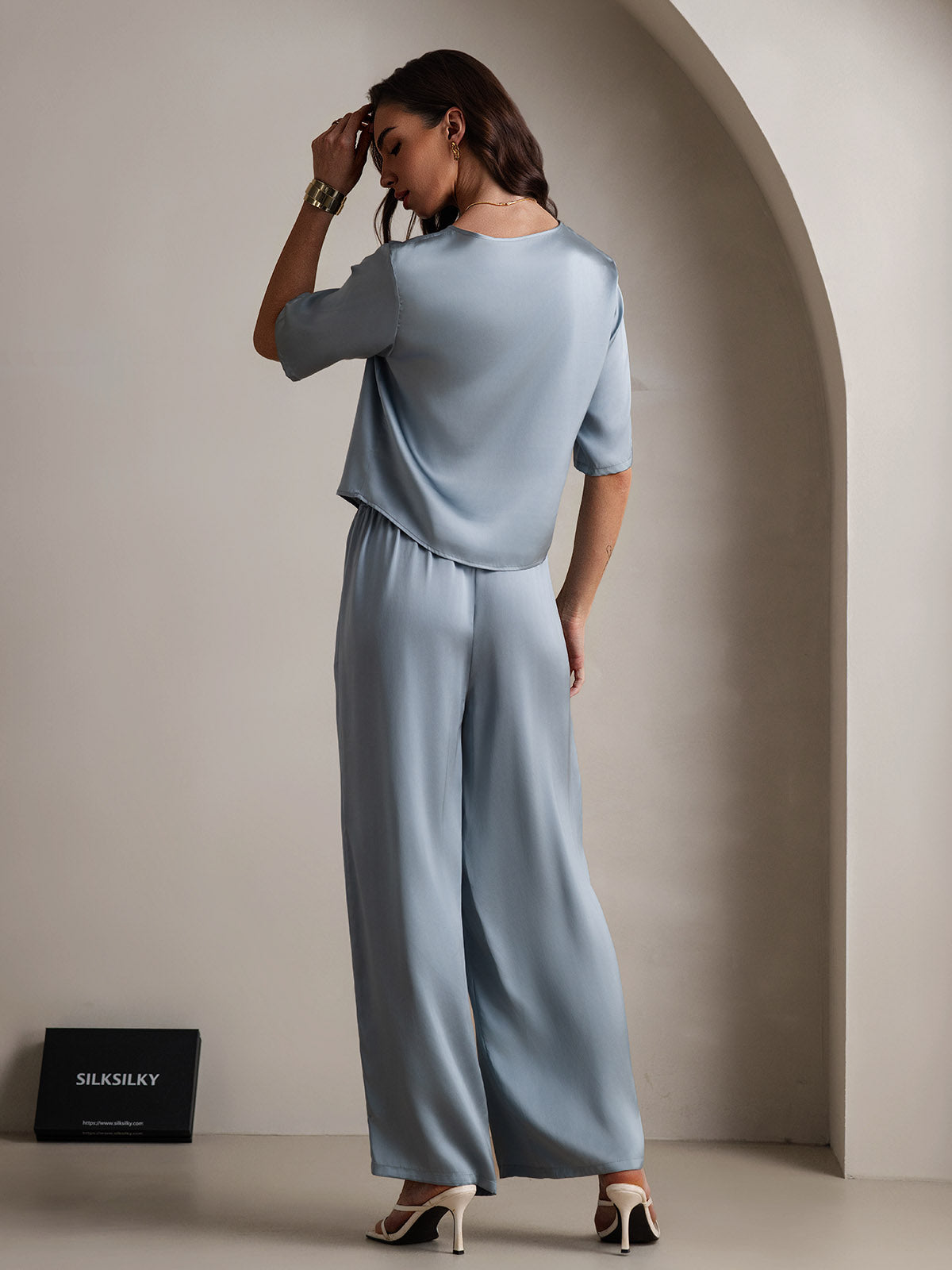 [Gråblå] SilkSilky-DK Womens Pajamas 002,