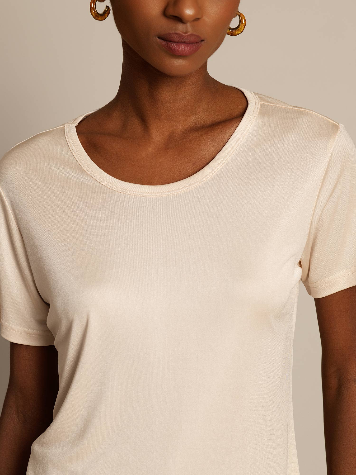 [Beige] SilkSilky-DK Womens T-Shirt 003,