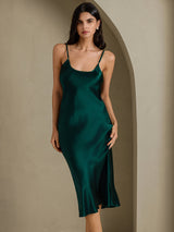 [Mørkegrøn] SilkSilky-DK Sleeveless V Neck Kjole 003