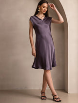 [Lilla Grå] SilkSilky-DK Cap Sleeve V Neck Natkjole 005