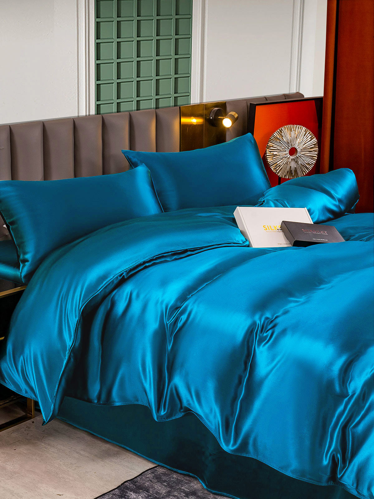 [Blågrøn] SilkSilky-DK 25Momme Bedding Set 005