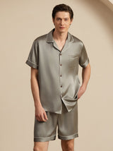 [Grågrøn] SilkSilky-DK Short Sleeve Lapel Collar Pyjamas til Mænd 005