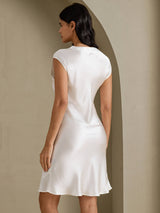 [Hvid] SilkSilky-DK Cap Sleeve V Neck Natkjole 002