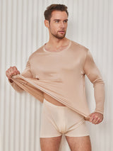 [Beige] SilkSilky-DK Long Sleeve Round Neck Herre T-shirt 002