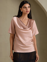[Toscana] SilkSilky-DK Short Sleeve Cowl Neck Damebluser 005