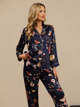 [Marine Blomster] SilkSilky-DK Long Sleeve Lapel Collar Dame Pyjamas 005
