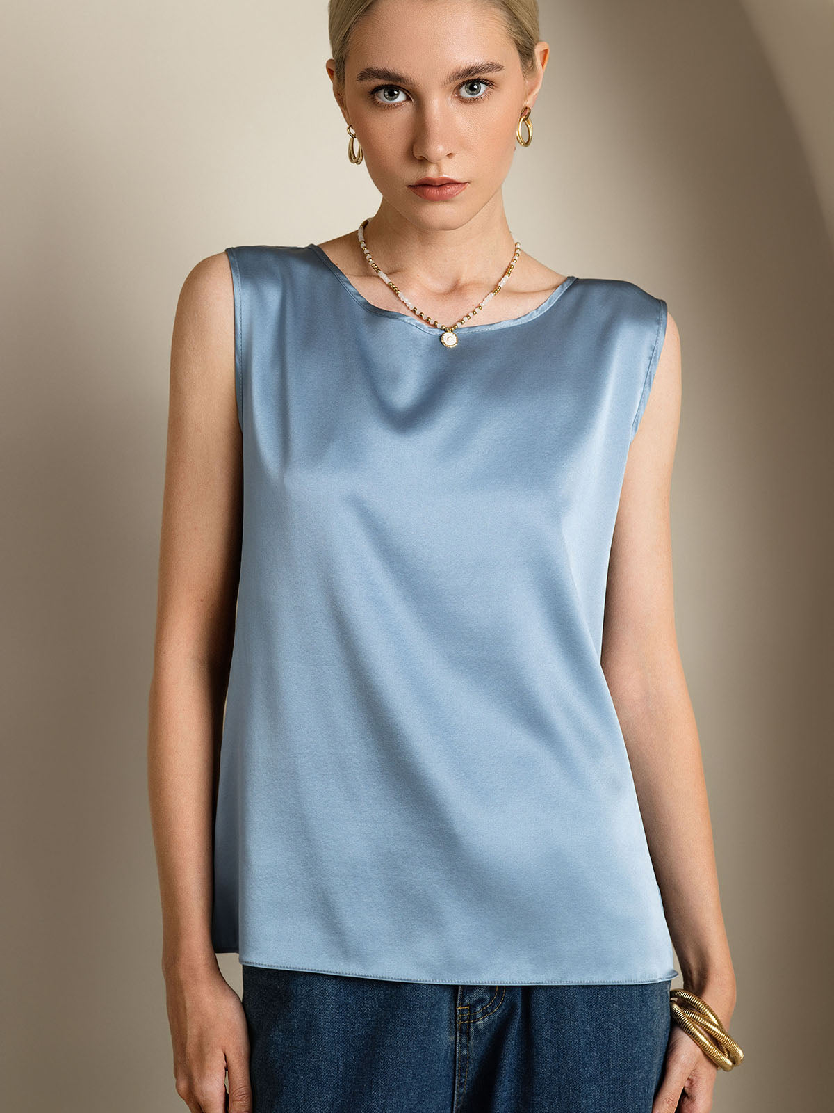 [Gråblå] SilkSilky-DK 19Momme Silke Camisoles 005