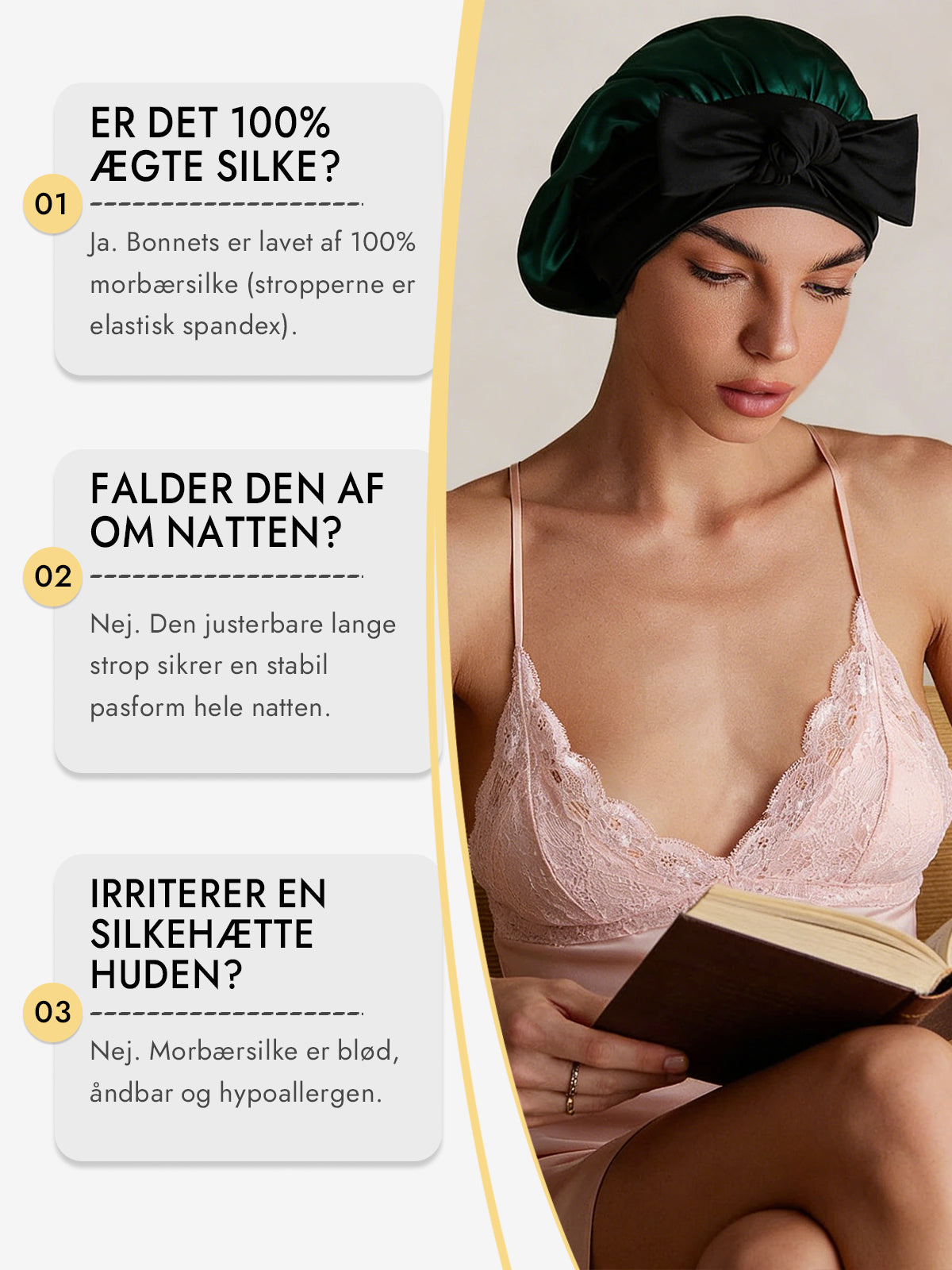 [Mørkegrøn] SilkSilky-DK Silke Sleep Cap 006