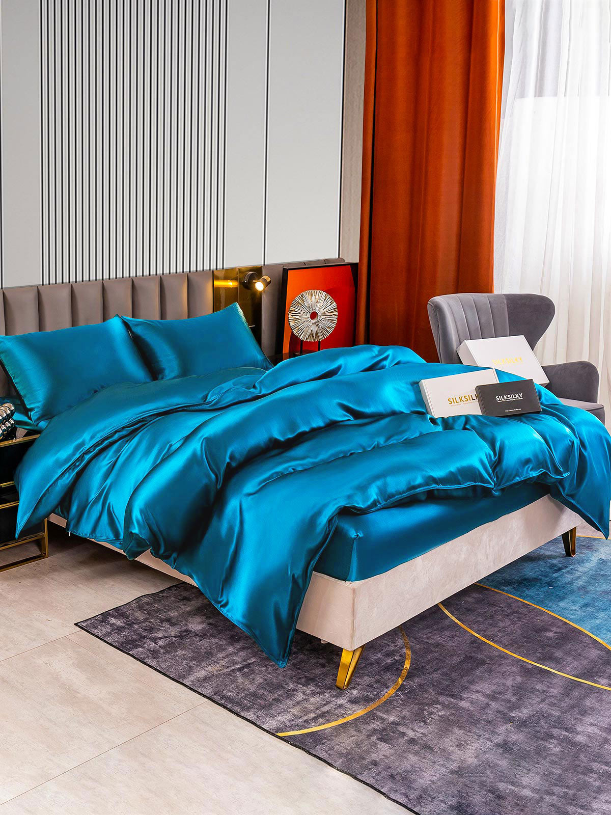 [Blågrøn] SilkSilky-DK 22Momme Bedding Set 003