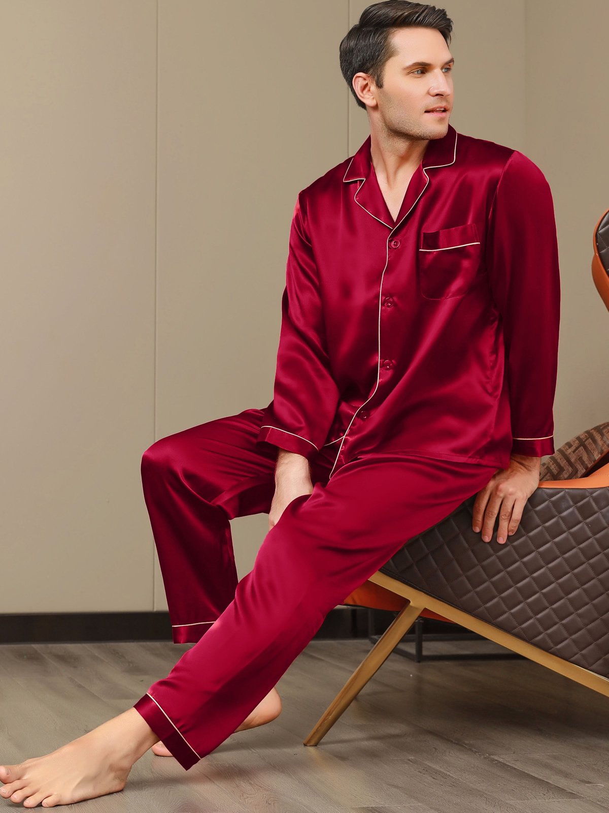 SilkSilky-DK Revers Pyjamas til Mænd Vin 001