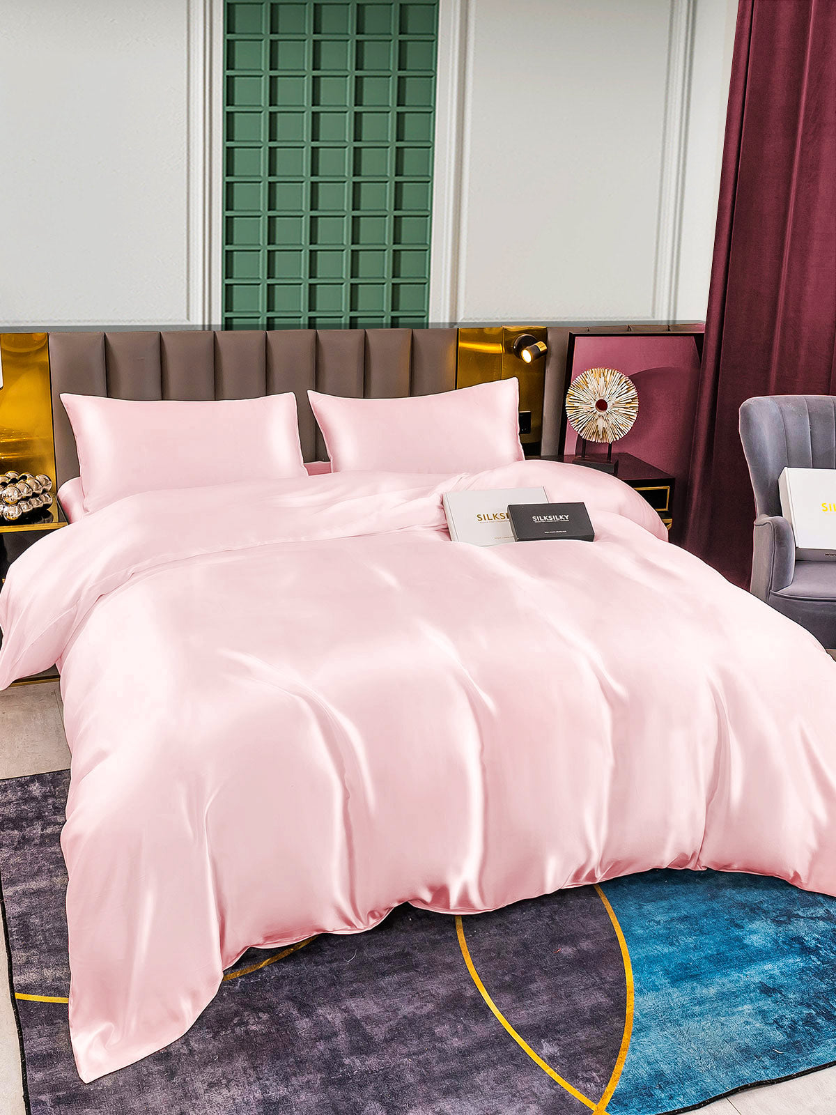 [Lyserød] SilkSilky-DK 25Momme Bedding Set 004