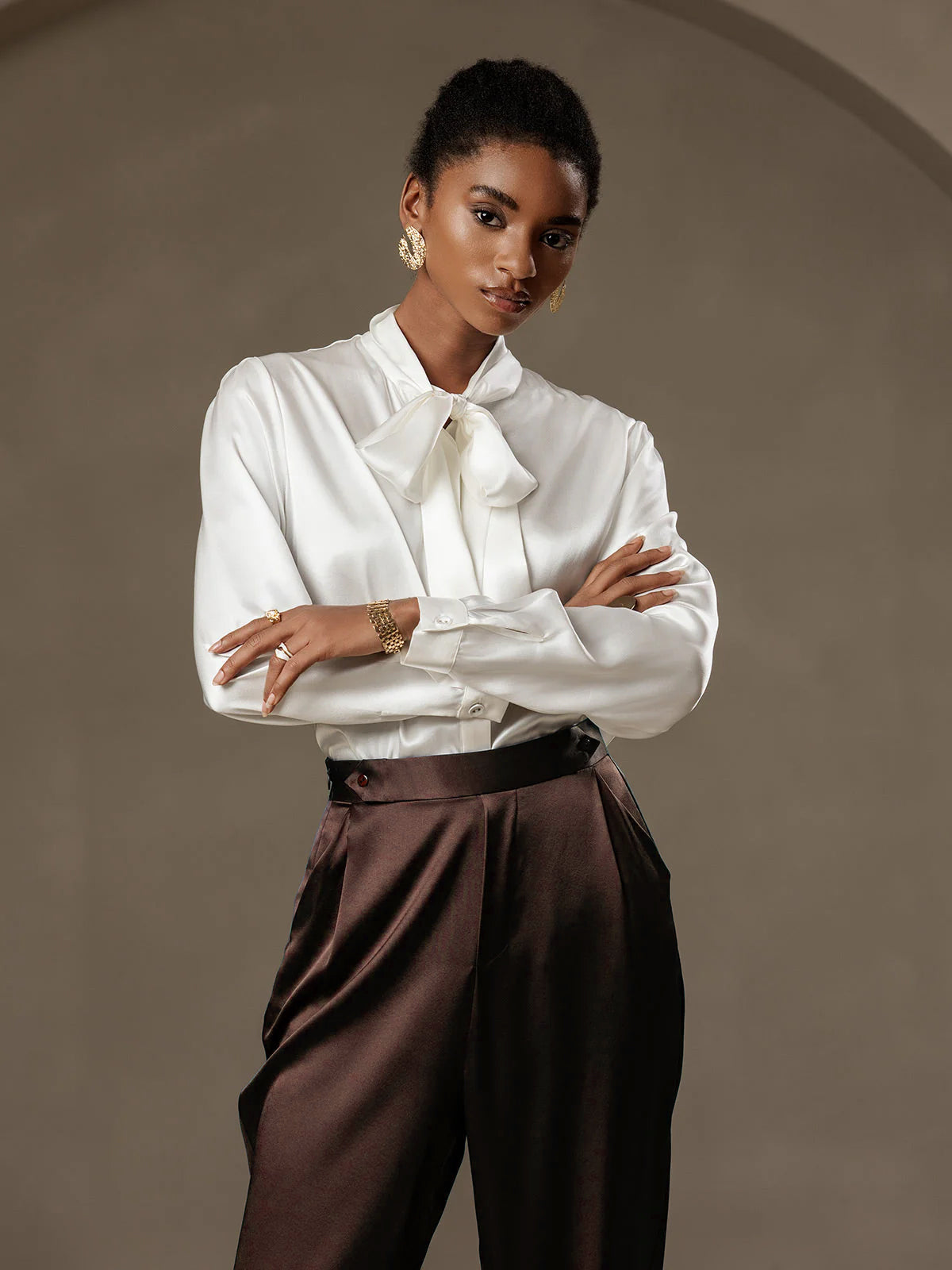 [Mørk Chokolade] SilkSilky-DK 19Momme Silke Womens Pants 004