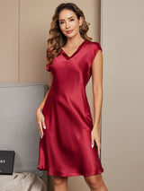 [Vin] SilkSilky-DK Cap Sleeve V Neck Natkjole 004