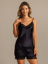 [Sort] SilkSilky-DK V Neck Camisole Sæt 001