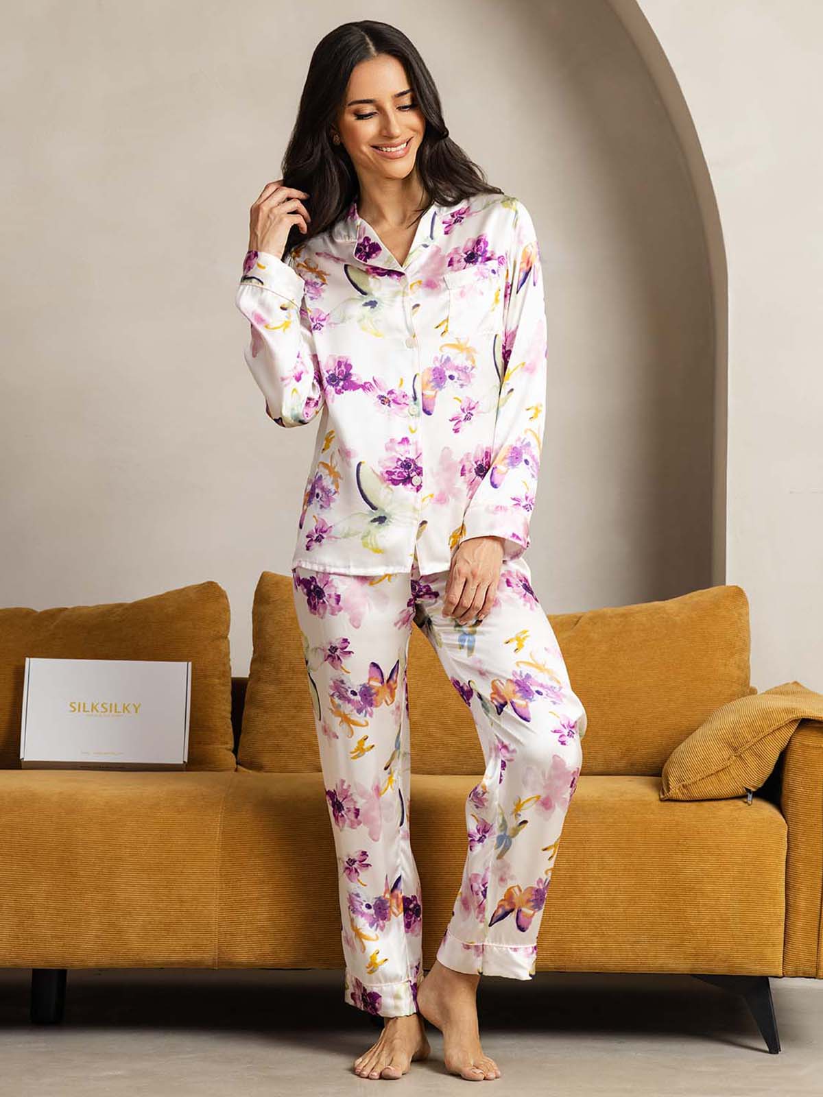 [Akvarelblomster] SilkSilky-DK Womens Pajamas 001