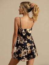 [Sort Drage] SilkSilky-DK Sleeveless V Neck Camisole Sæt 002