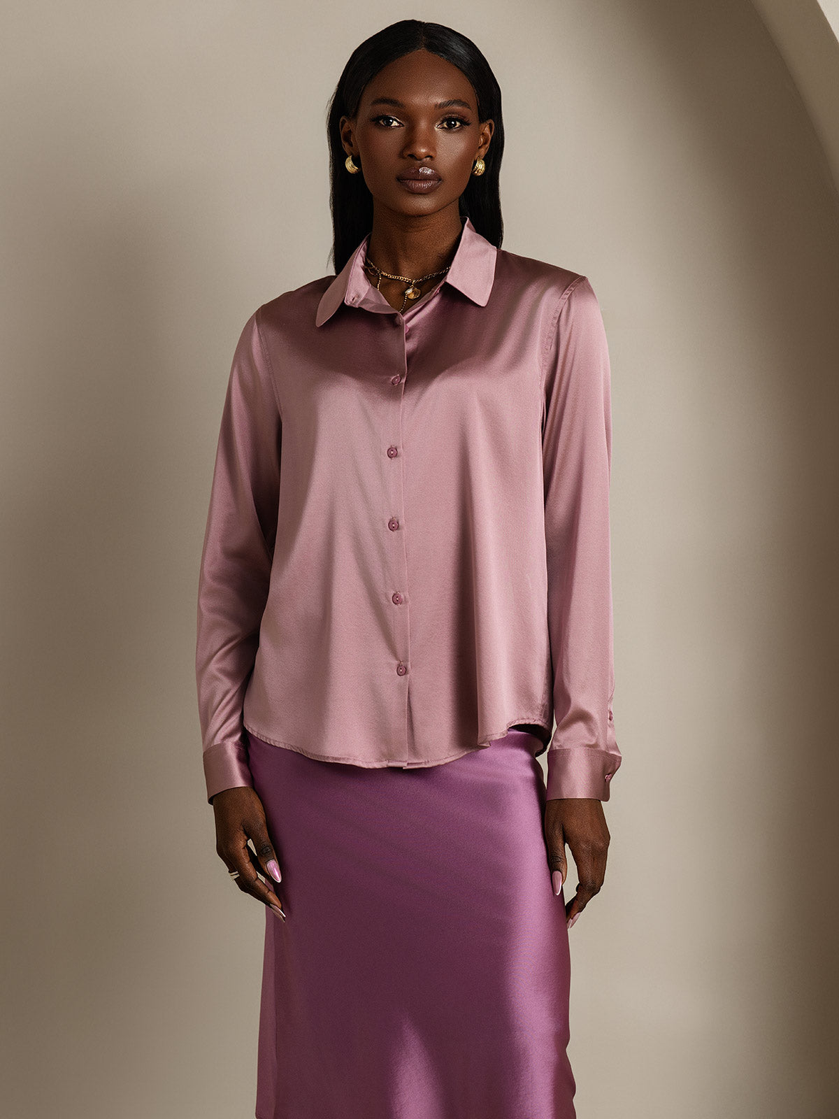 [Bleg Mauve] SilkSilky-DK Silke Long Sleeve Collar Dameskjorte 006