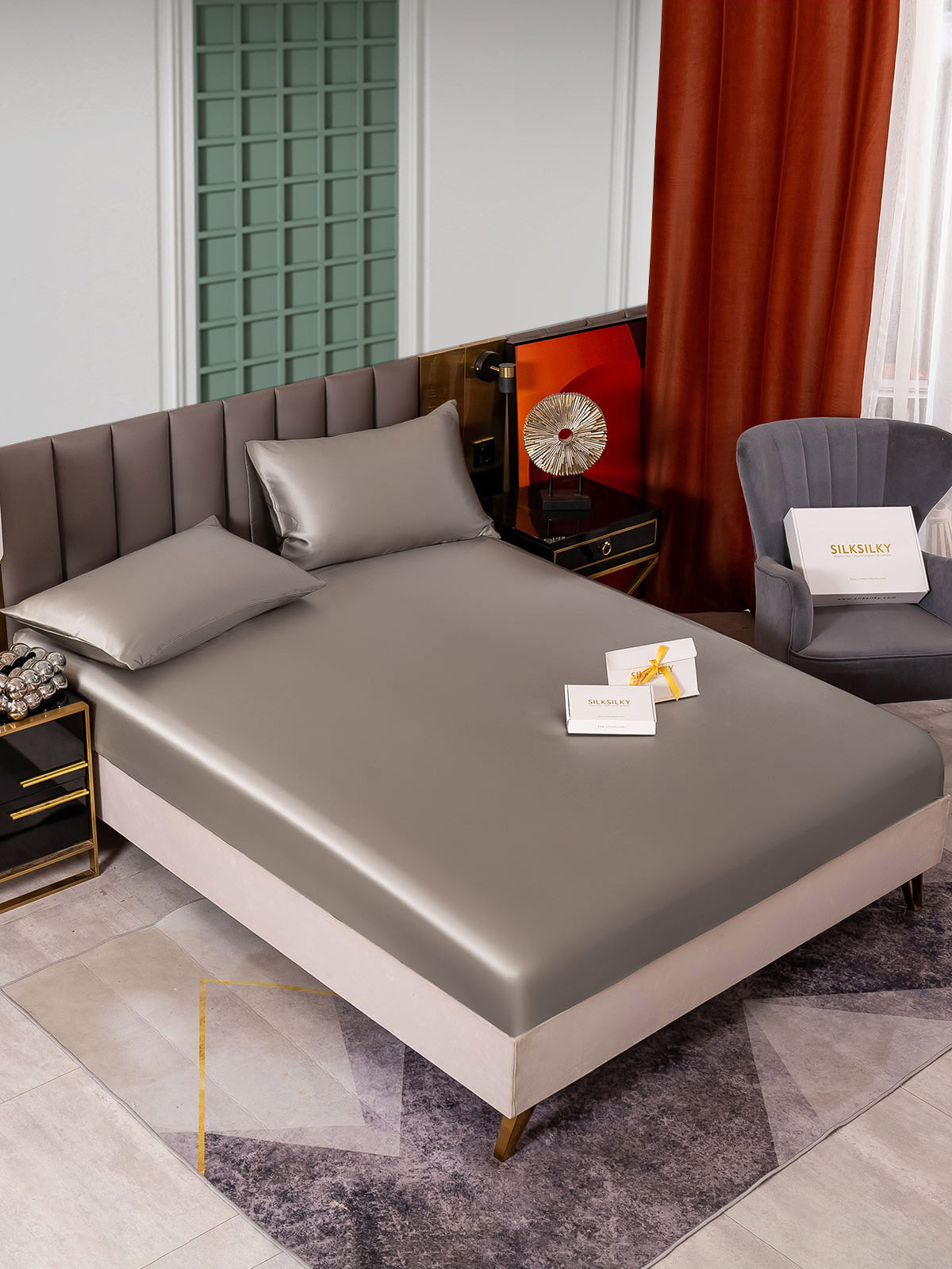 [Grå] SilkSilky-DK 25Momme Bedding Set 001