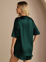 [Mørkegrøn] SilkSilky-DK Short Sleeve Round Neck Dame Pyjamas 002
