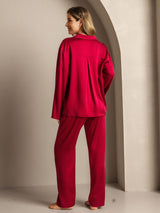[Vin] SilkSilky-DK 19Momme Langærmet Notchkrage Dame Pyjamas 002