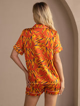 [Orange Ræv] SilkSilky-DK Short Sleeve Lapel Collar Dame Pyjamas 002