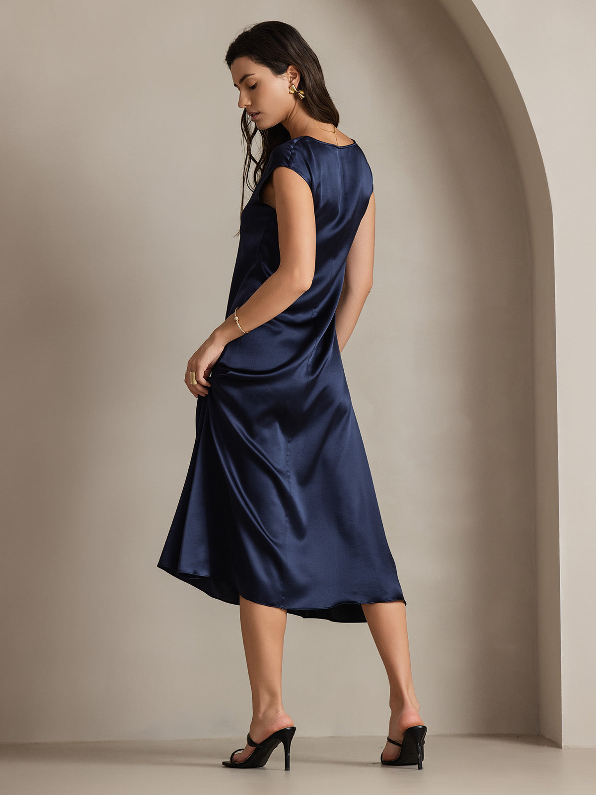 [Mørkeblå] SilkSilky-DK 19Momme Silke Dress 001