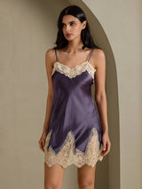 [Lilla Grå] SilkSilky-DK Sleeveless V Neck Natkjole 010