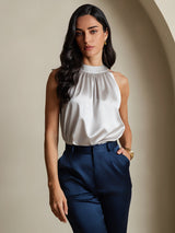 [Lysegrå] SilkSilky-DK Sleeveless Halter T-shirt til kvinder 004