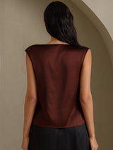 [Mørk Chokolade] SilkSilky-DK Cap Sleeve Cowl Neck T-shirt til kvinder 002