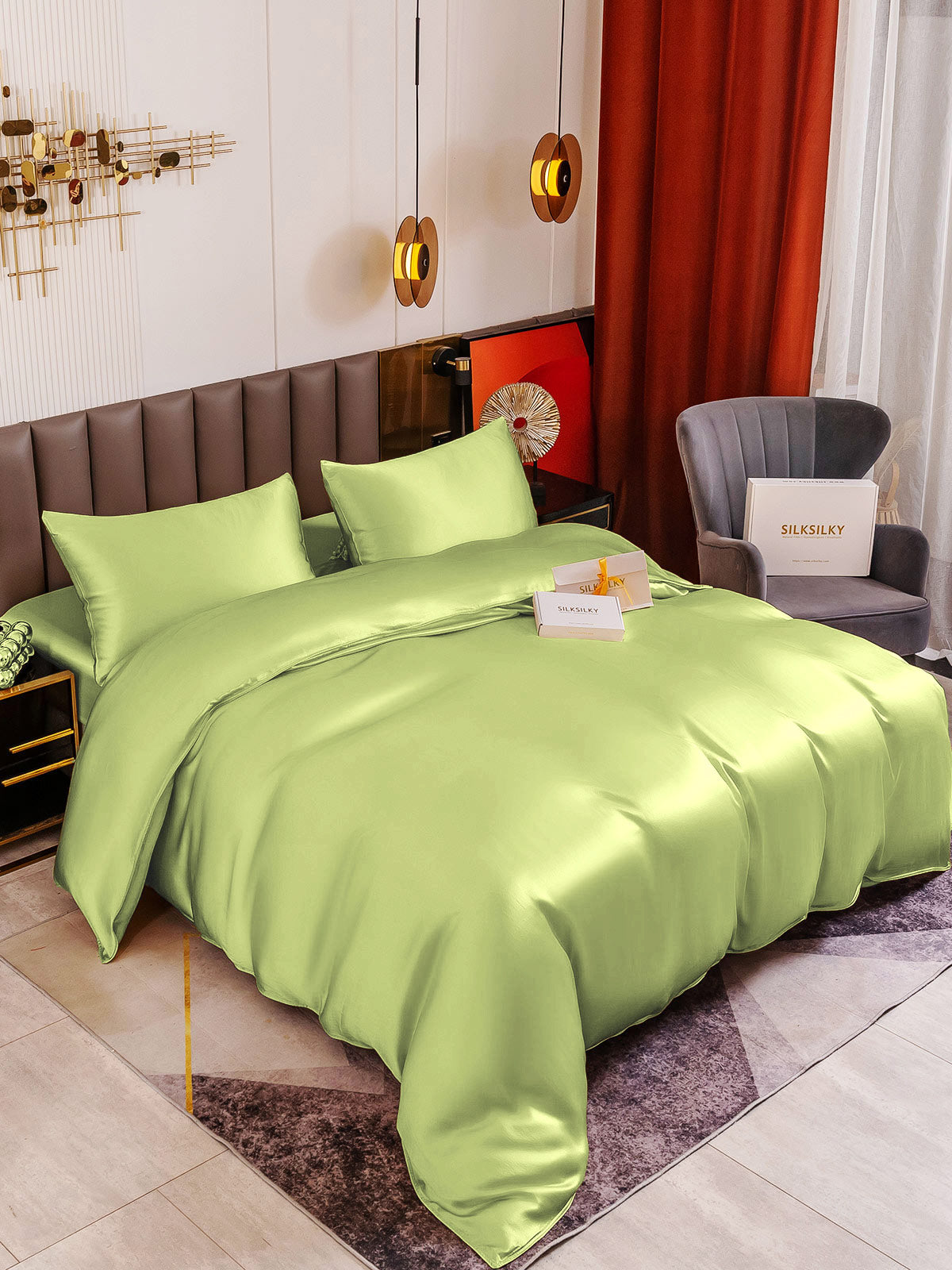 [Mintgrøn] SilkSilky-DK 19Momme Bedding Set 005