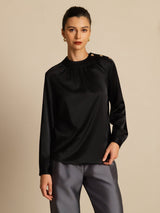 [Sort] SilkSilky-DK 19Momme Langærmet Rund Hals Bluse 003