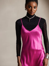 [Rosenrød] SilkSilky-DK Sleeveless V Neck Kjole 003