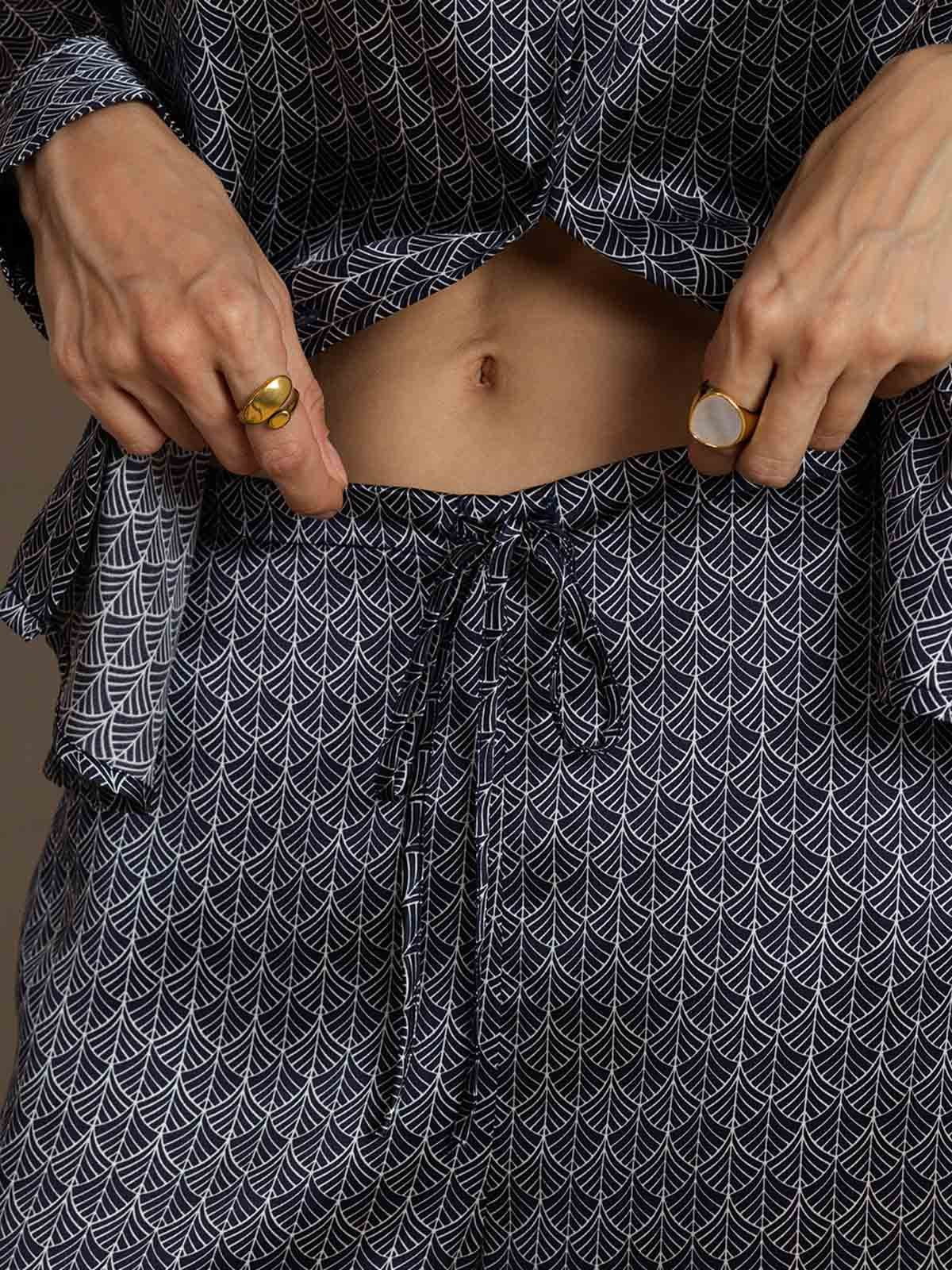 [Marine Ginkgo] SilkSilky-DK 19Momme Silke Womens Outfit Sets 005,