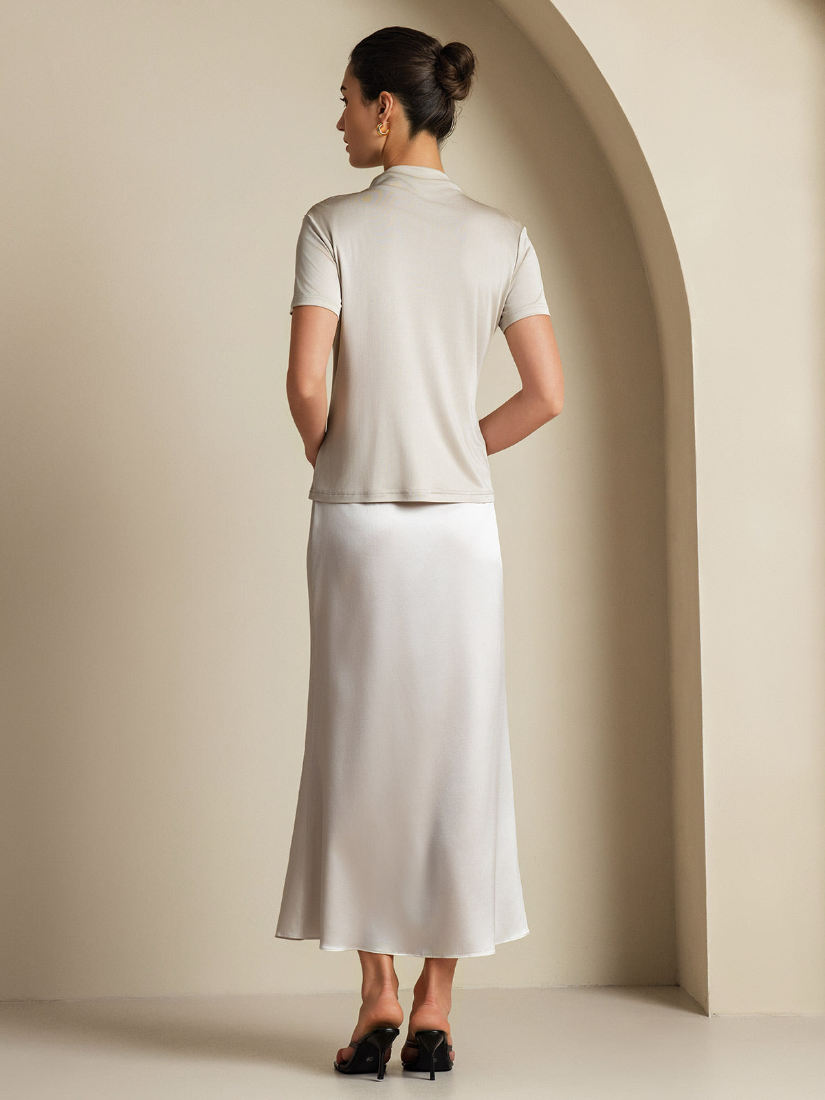 [Lysegrå] SilkSilky-DK 19Momme Silke Skirt 008