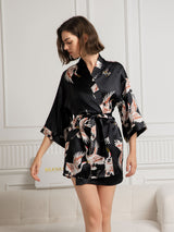 [Sort] SilkSilky-DK 3/4 Sleeve Dame Morgenkåbe 001